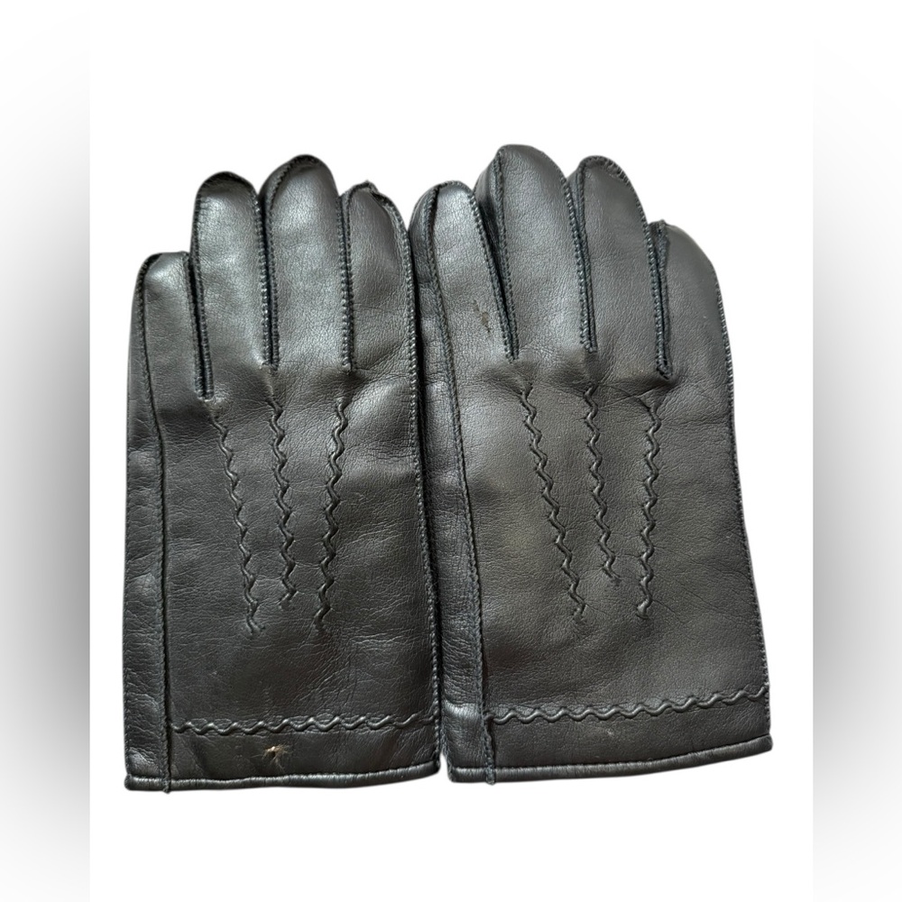 Vintage Vinyl Rabbit Fur Lined Gloves Large